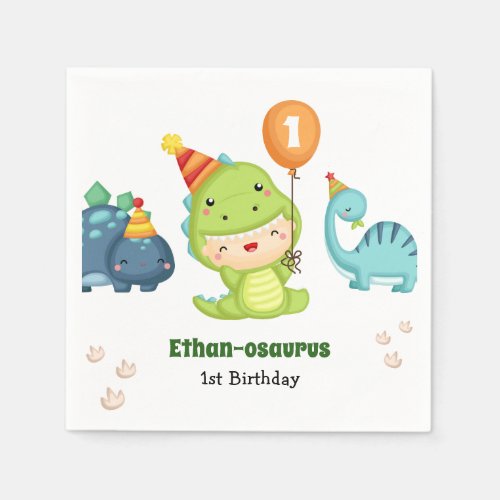 Dinosaur Birthday Napkins with Balloon Cute Boy