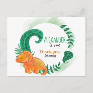Dinosaur Birthday Orange Triceratops Thank You Postcard