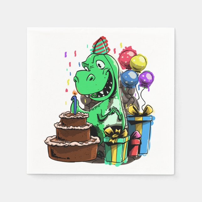 Dinosaur Birthday Party - 1 Year Old Tyrannosaurus Napkins (Front)
