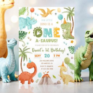 Dinosaur Birthday Party 1st Birthday First Birthda Invitation