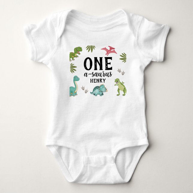 Dinosaur Birthday Party Baby Bodysuit (Front)