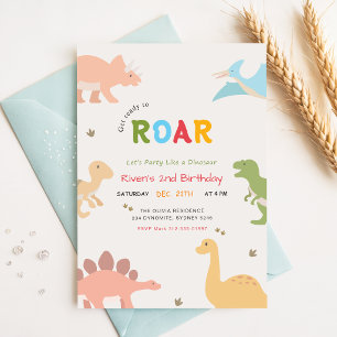 Dinosaur Birthday Party Baby Boy Girl 2nd Birthday Invitation