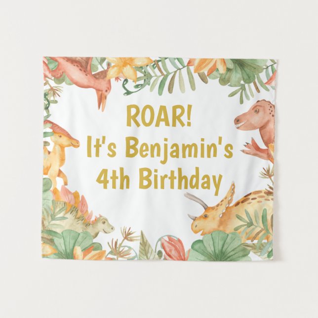 Dinosaur Birthday Party Backdrop Dino Kids Banner (Front (Horizontal))