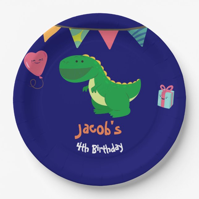 Dinosaur Birthday Party Banner Boys Fun Paper Plates (Front)