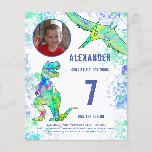 Dinosaur Birthday Party Blue Budget Flyer