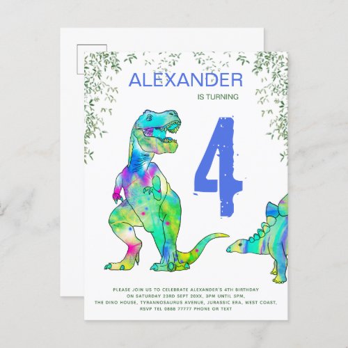 Dinosaur Birthday Party blue budget invitation