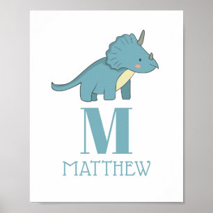 Dinosaur Birthday Party Blue Triceratops Dino Poster