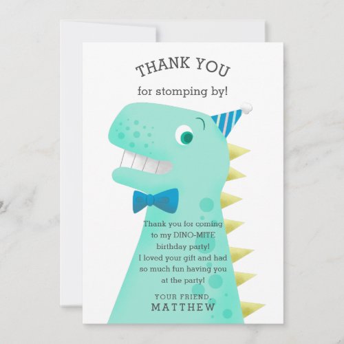 Dinosaur Birthday Party Boys Thank You Card