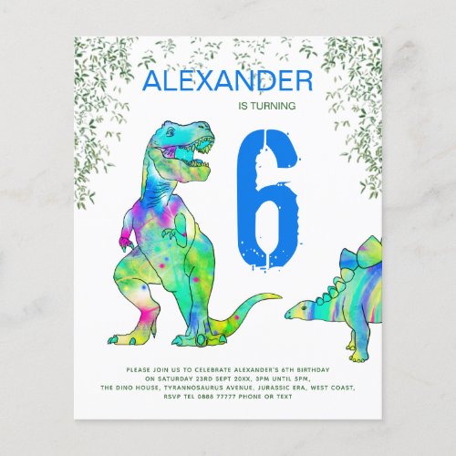 Dinosaur Birthday Party Budget blue Flyer