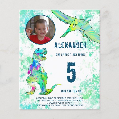Dinosaur Birthday Party Budget Green Flyer