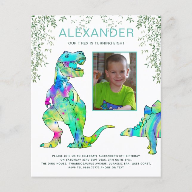 Dinosaur Birthday Party Budget Invitation Flyer (Front)