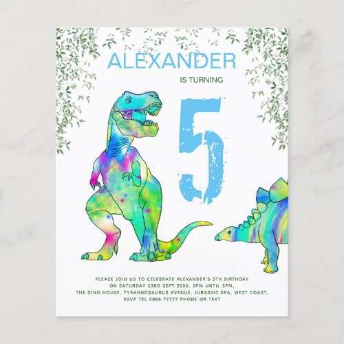 Dinosaur Birthday Party Budget Invitation Flyer