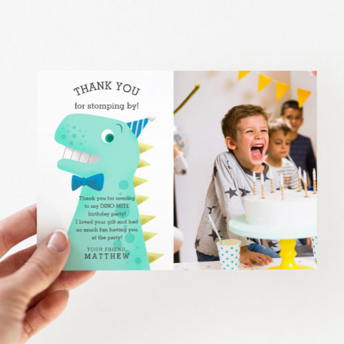 Dinosaur Birthday Party Custom Photo Thank You Card