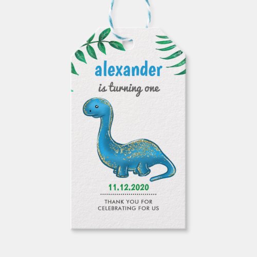 Dinosaur Birthday Party  Cute Blue Dino Thank You Gift Tags