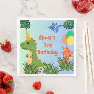 Dinosaur Birthday Party- Cute Dino Theme Paper Dinner Napkins