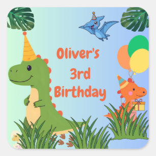 Dinosaur Birthday Party- Cute Dino Theme Square Sticker