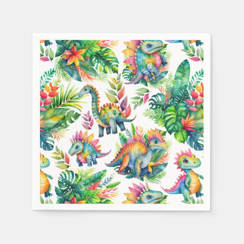 Dinosaur Birthday Party Cute Watercolor Pattern Napkins