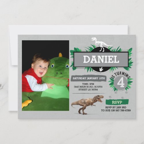 Dinosaur Birthday Party Dino Dig Trex Photo Invite