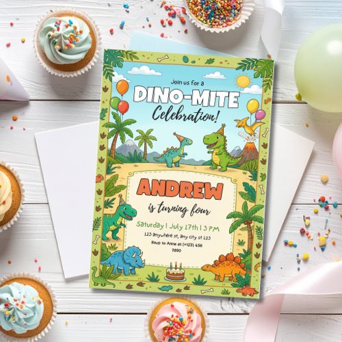 Dinosaur Birthday Party Dino Kids T Rex Birthday Invitation
