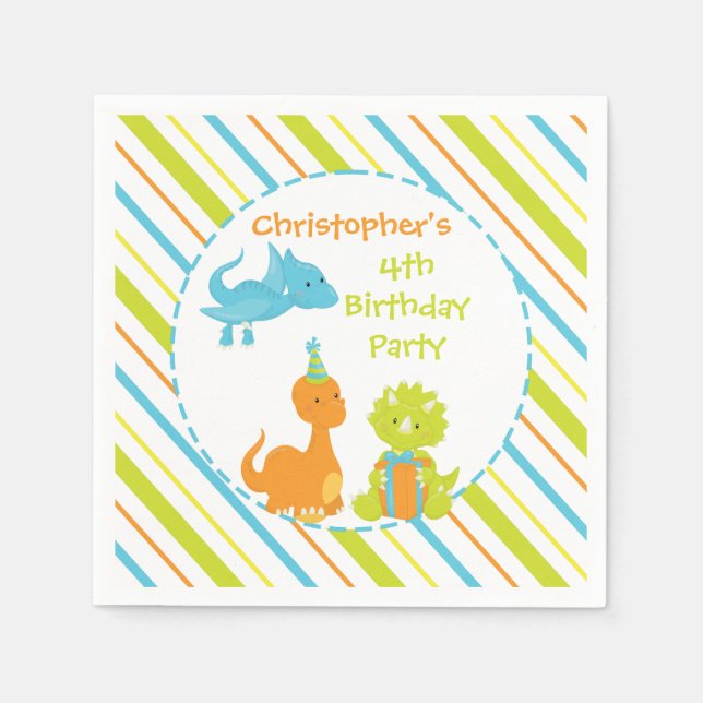 Dinosaur Birthday Party Dino Personalized Napkin (Front)