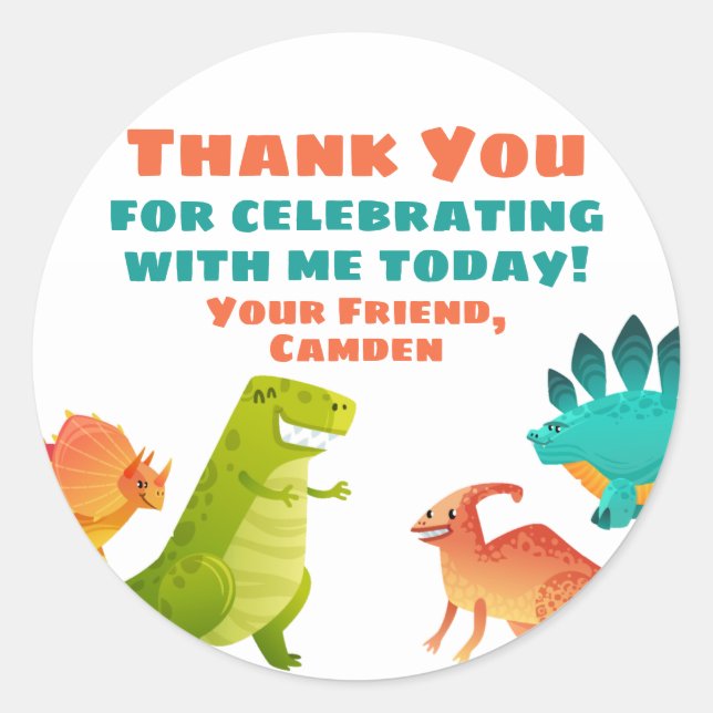 Dinosaur Birthday Party Favor Gift Sticker (Front)