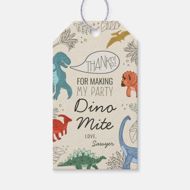 Dinosaur Birthday Party Favor Gift Tags (Front)