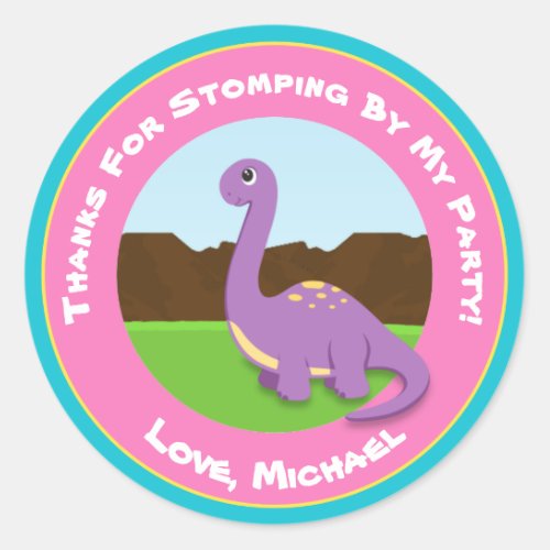 Dinosaur Birthday Party Favor Stickers Girl