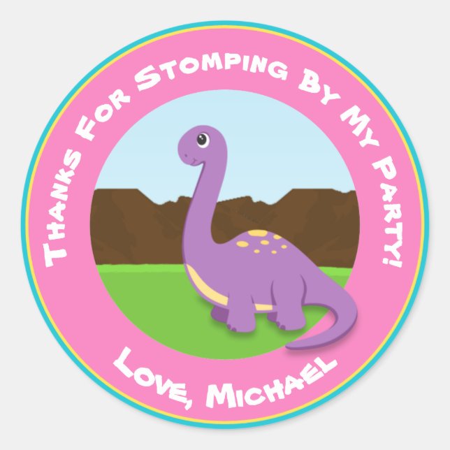 Dinosaur Birthday Party Favor Stickers Girl (Front)