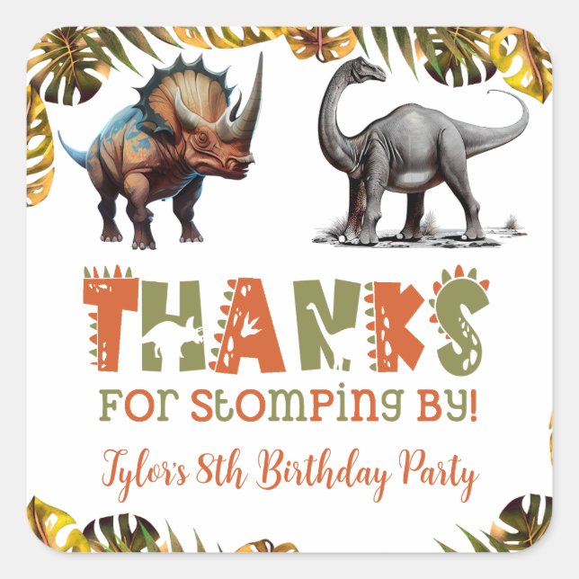 Dinosaur Birthday Party Favors Square Sticker (Front)