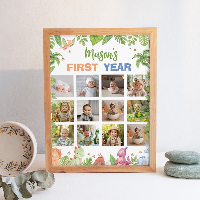Dinosaur Birthday Party First Year Photo Milestone Poster (Creator Uploaded)