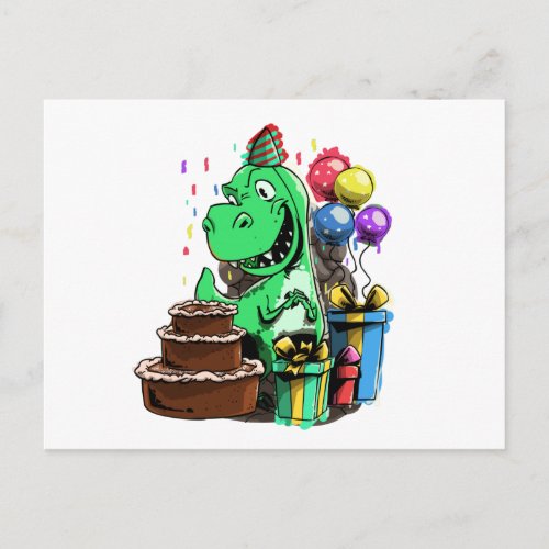 Dinosaur Birthday Party For A Cute Tyrannosaurus Postcard