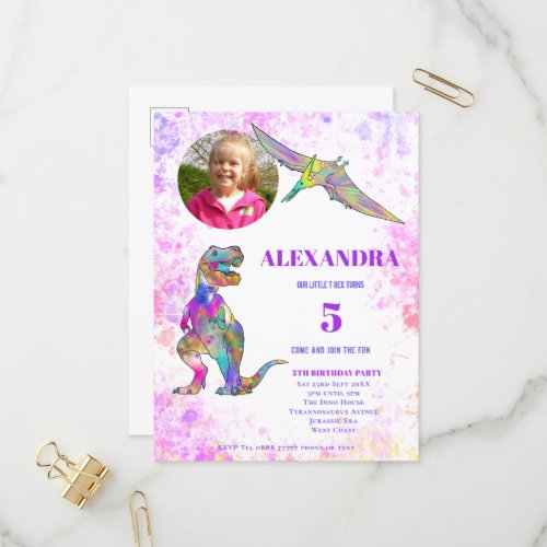 Dinosaur Birthday Party for Girls Budget Invitation Postcard