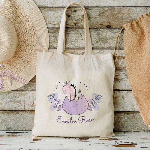 Dinosaur Birthday Party Gifts Pink Purple Tote Bag