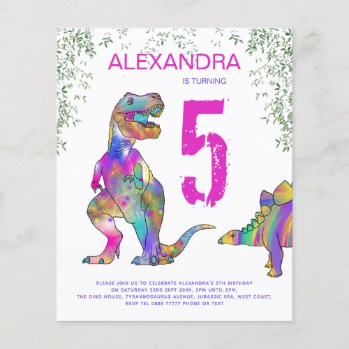 Dinosaur Birthday Party girls Budget Invitation Flyer