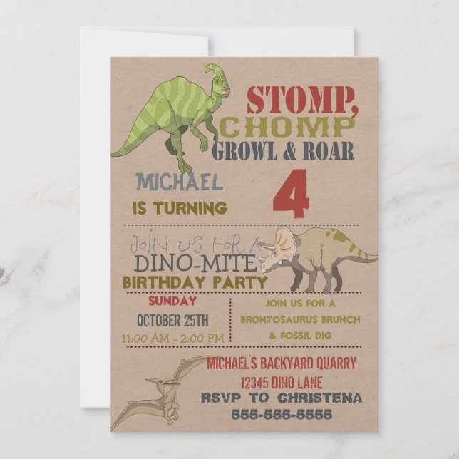 Dinosaur Birthday Party Invitation (Front)