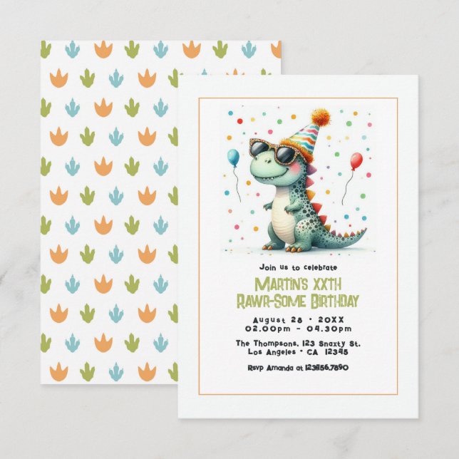 Dinosaur Birthday Party Invitation (Front/Back)