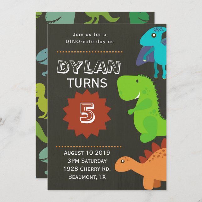 Dinosaur Birthday Party Invitation (Front/Back)