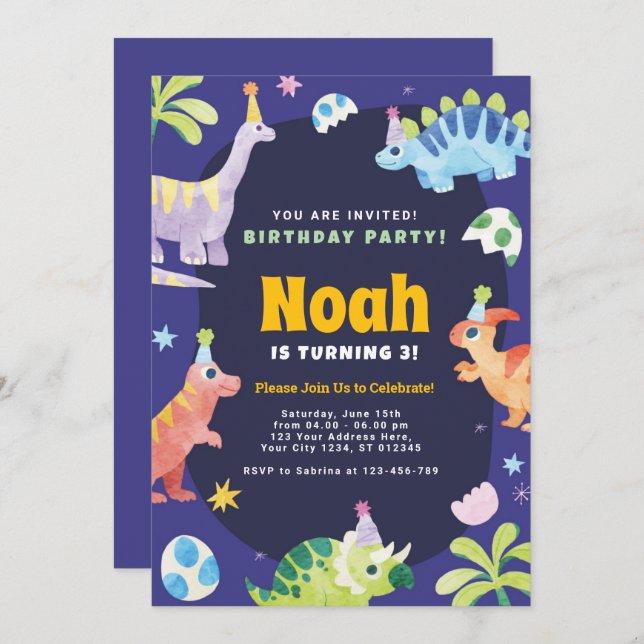 Dinosaur Birthday Party Invitation (Front/Back)