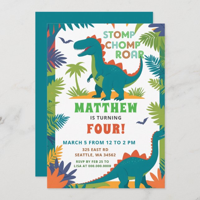 Dinosaur Birthday Party Invitation (Front/Back)