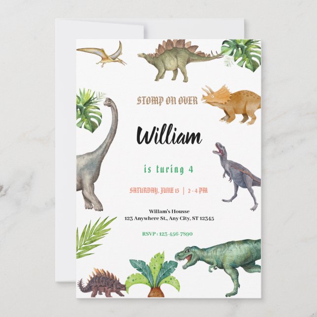 Dinosaur Birthday Party Invitation  (Front)