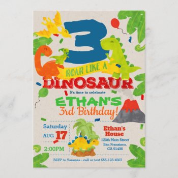 Dinosaur Birthday Party Invitation by WhirlibirdExpress at Zazzle