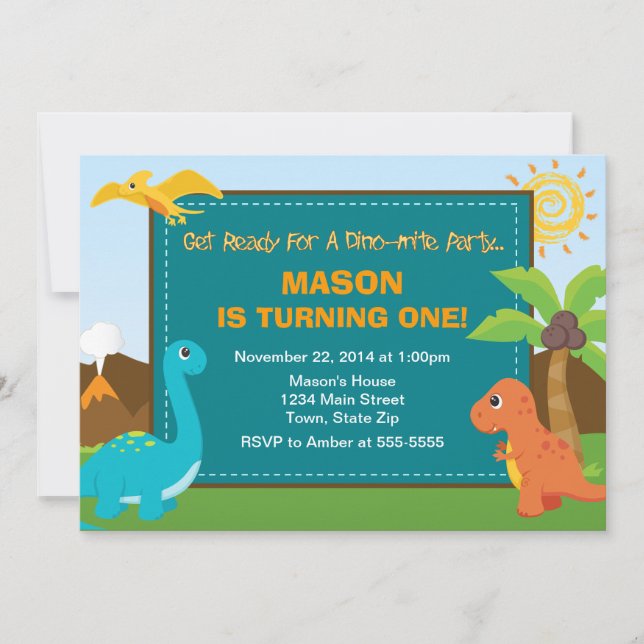 Dinosaur Birthday Party Invitation 5x7 Card (Front)
