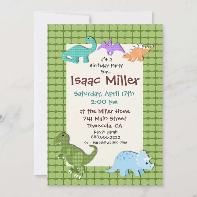 dinosaur birthday party invitation dino invite (Front)