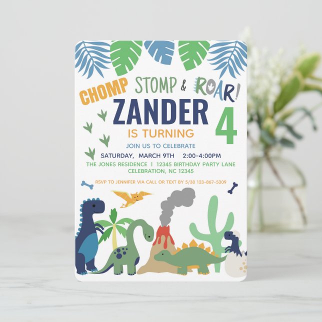 Dinosaur Birthday Party Invitation for Boy (Standing Front)