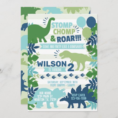 Dinosaur Birthday Party Invitation Invite