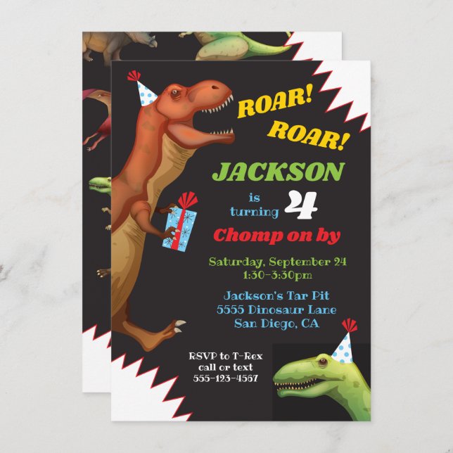 Dinosaur Birthday Party invitations (Front/Back)