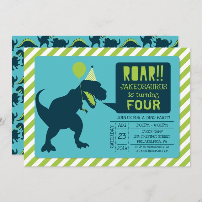 Dinosaur Birthday Party Invitations (Front/Back)