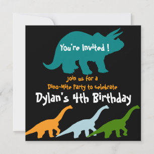Dinosaur Birthday Party Invitations Blue Black
