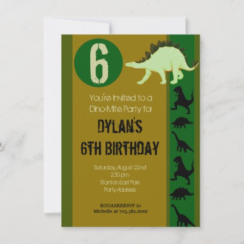 Dinosaur Birthday Party Invitations Earth Tones