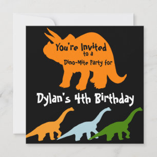 Dinosaur Birthday Party Invitations Orange Black